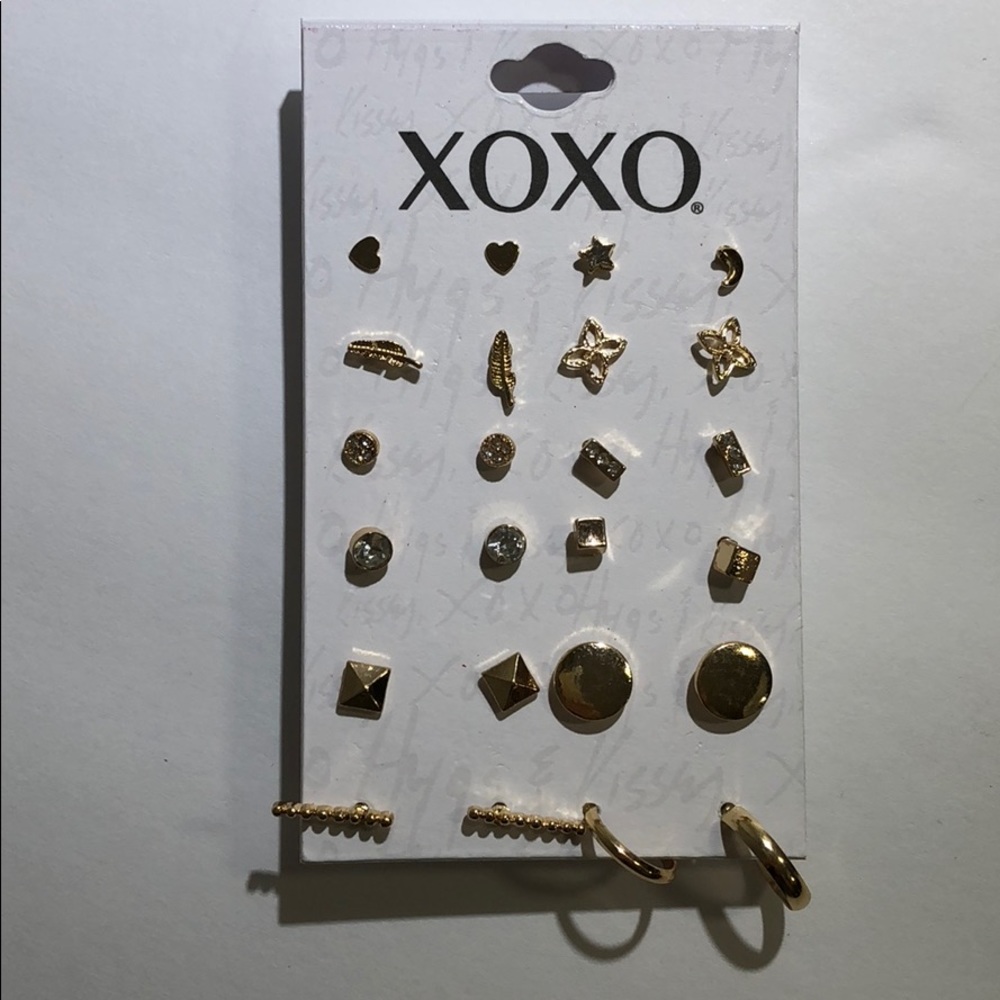 12 pair post pierced earrings gold tone